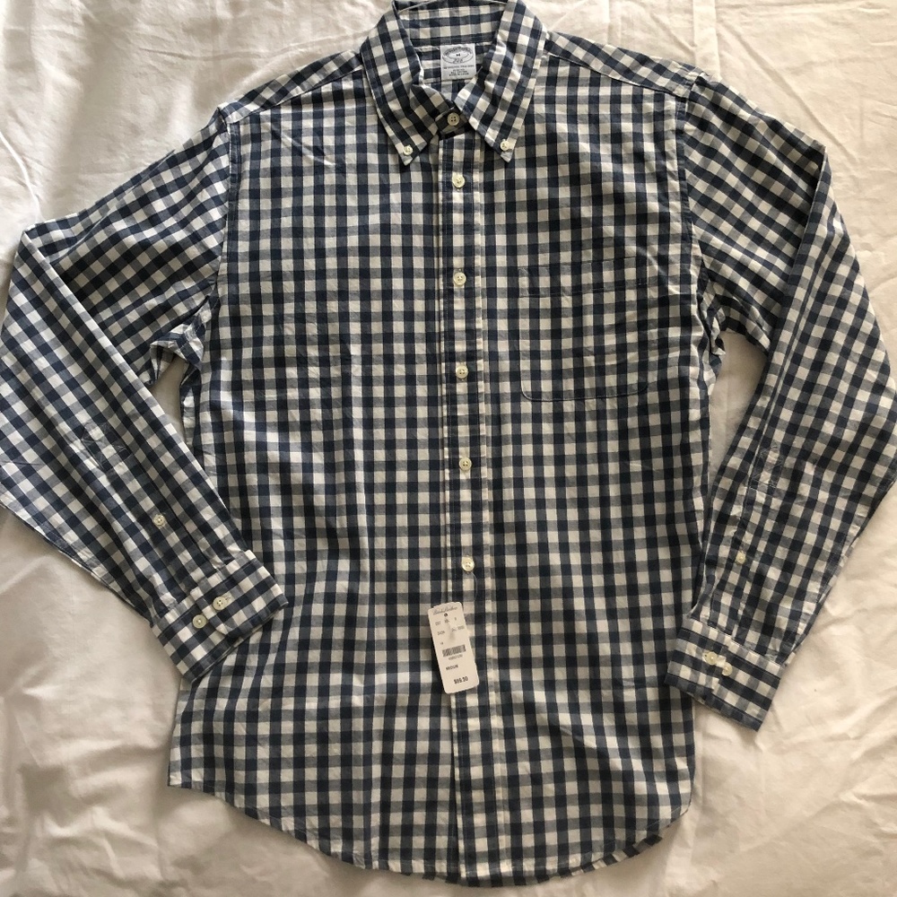 NWT Brooks Brothers Blue/White Check Dress Shirt - 100% Cotton - size M